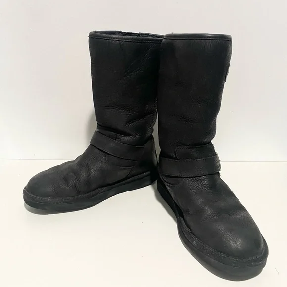 Women UGG Australia Sutter‎ Boot 1005374 Black Leather Size 6 - Picture 5 of 8